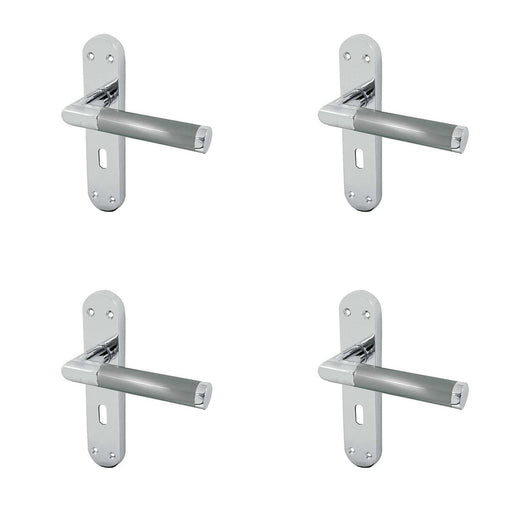 PACK Mitred Suite Door Handle with Lockplate Polished Satin Chrome Finish Interior Lever Backplate