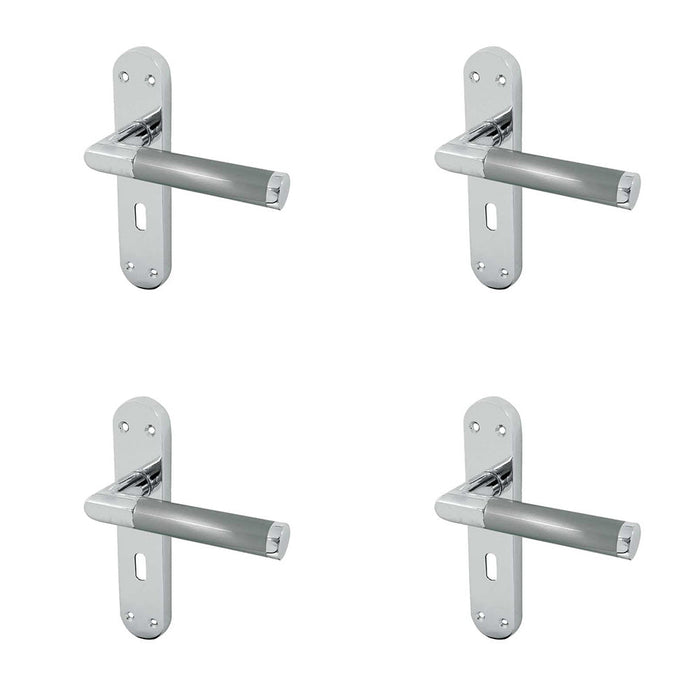 PACK Mitred Suite Door Handle with Lockplate Polished Satin Chrome Finish Interior Lever Backplate