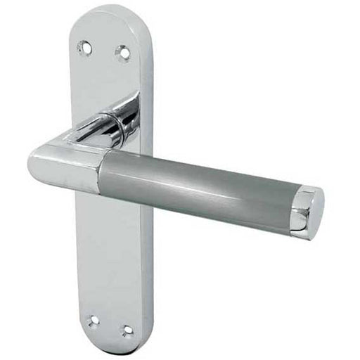 Mitred Suite Door Handle with Polished Satin Chrome Finish Modern Traditional Decor Interior Lever Backplate