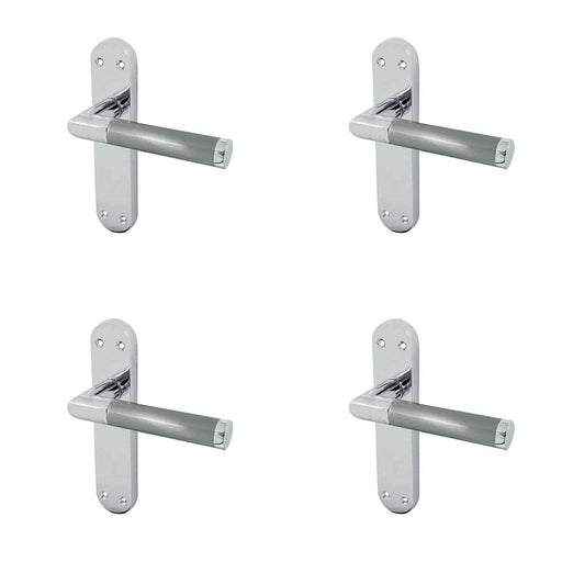 PACK Mitred Suite Door Handle with Polished Satin Chrome Finish Modern Traditional Decor Interior Lever Backplate