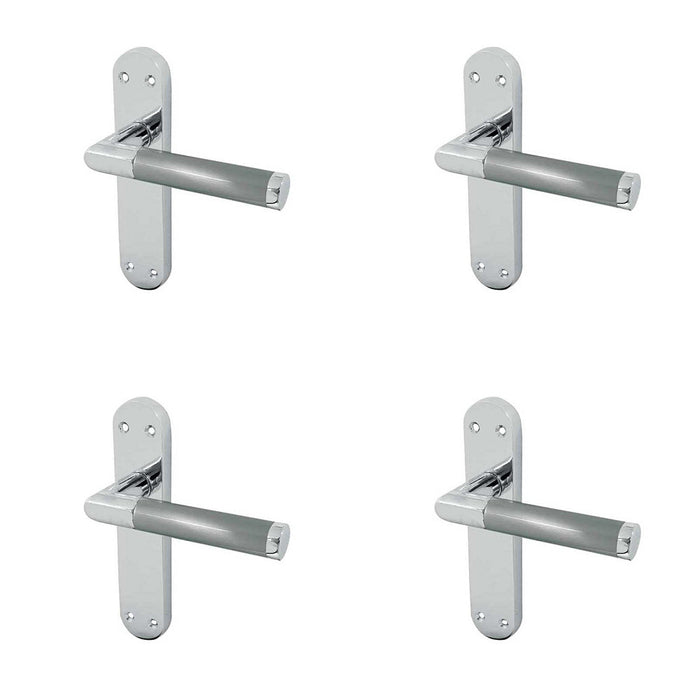 PACK Mitred Suite Door Handle with Polished Satin Chrome Finish Modern Traditional Decor Interior Lever Backplate