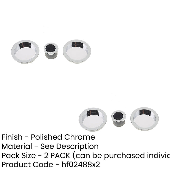 PACK Polished Chrome Circular Flush Pull Kits Modern Interiors-1