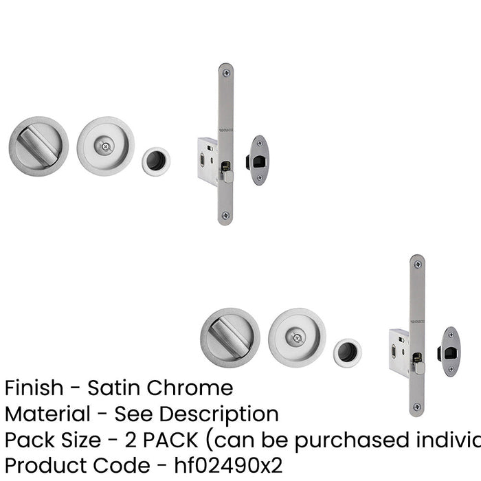 PACK Satin Chrome Bathroom Lock with Circular Furniture Doors 40-45mm Door Lock-1