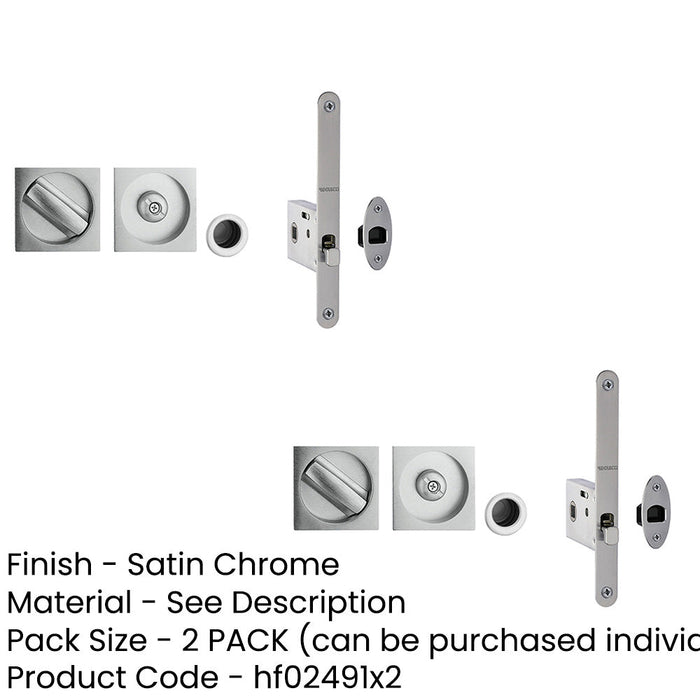 PACK Premium Satin Chrome Bathroom Lock with Square Furniture 35-38mm Doors Door Lock-1