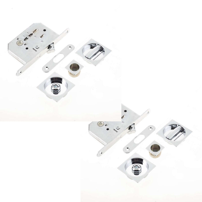 PACK Premium Polished Chrome Bathroom Lock with Square Furniture 40-45mm Doors Door Lock