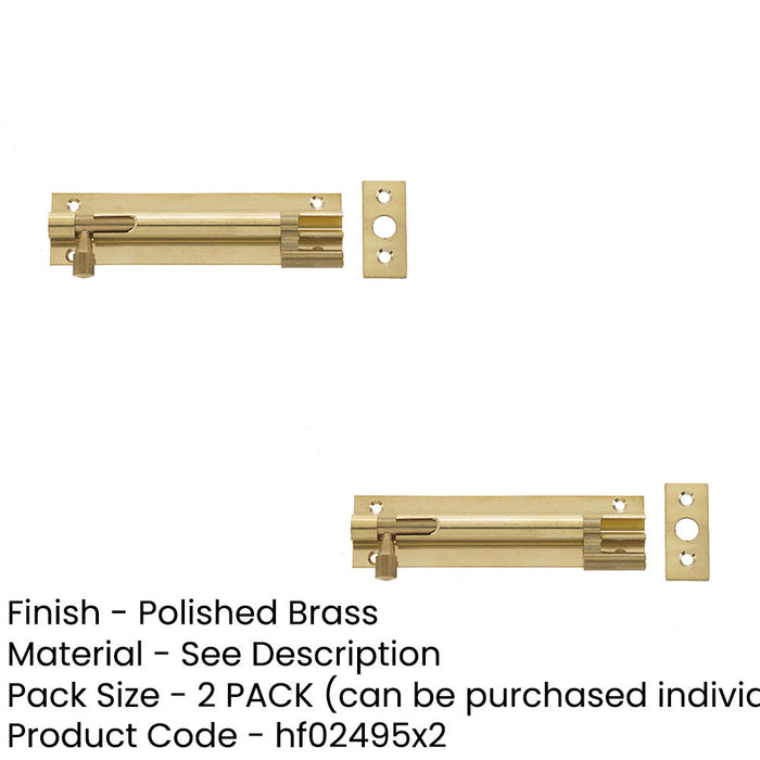 PACK Polished Brass Necked Barrel Bolts 102x25mm Enhanced Security Door Bolt (1)-1