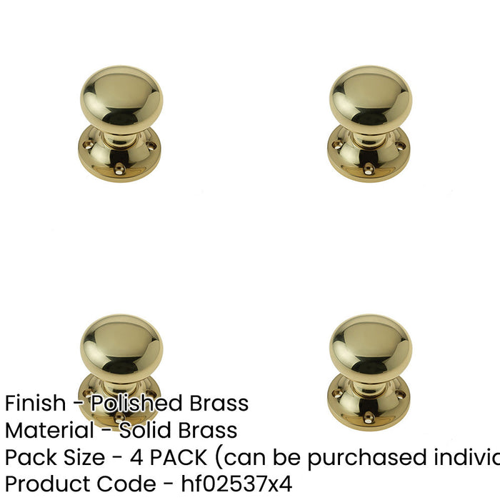 PACK Elegant 50mm Mushroom Door Knob Polished Brass-1