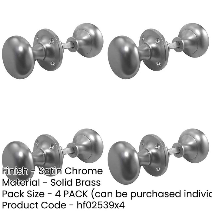 PACK Elegant 50mm Satin Chrome Mushroom Door Knob Timeless Style-1