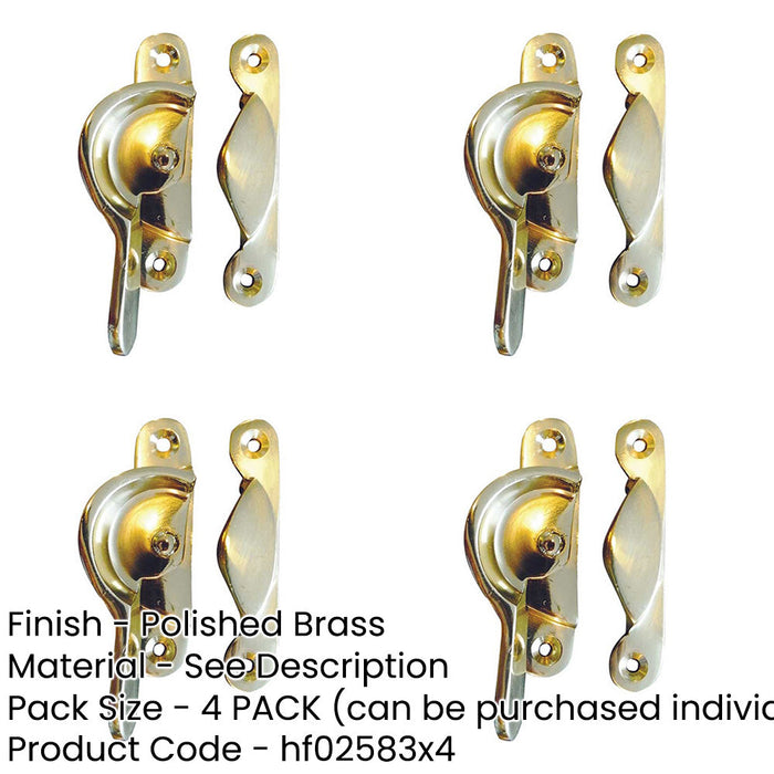 PACK Premium 65mm Polished Brass Narrow Fasteners Secure Fixing Window Fastener-1