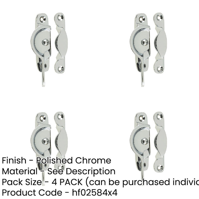 PACK Premium 65mm Narrow Fasteners Polished Chrome Secure Fixings Window Fastener-1