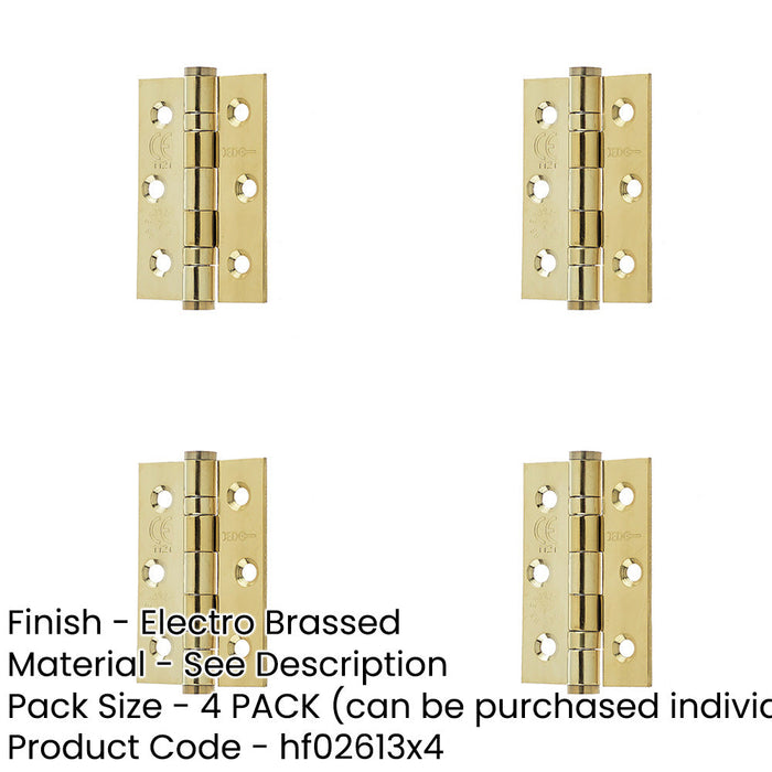 PACK High-Quality Stainless Steel Grade Ball Bearing Hinge 76x50mm with Brass Finish Door Hinges-1
