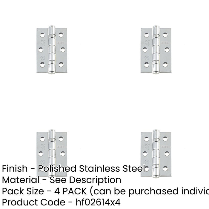 PACK Premium Stainless Steel Grade Ball Bearing Hinge 76mm 50mm Polished Finish Door Hinges-1
