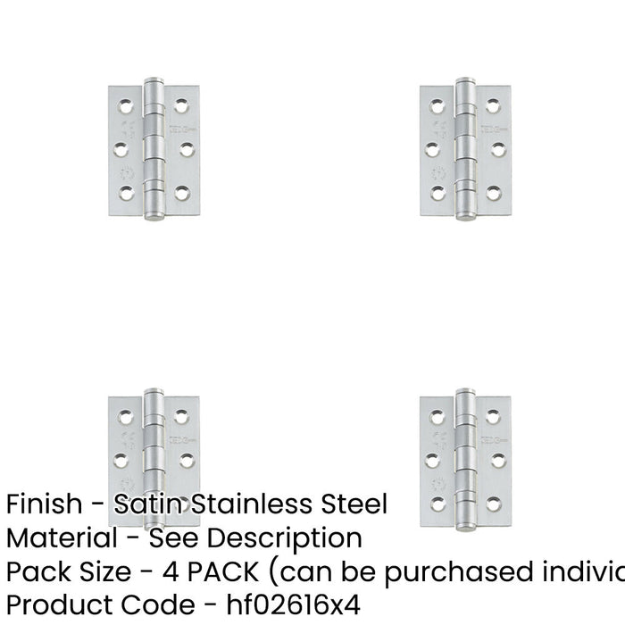 PACK Durable Stainless Steel Grade Ball Bearing Hinge 76x50mm Satin Finish Door Hinges-1