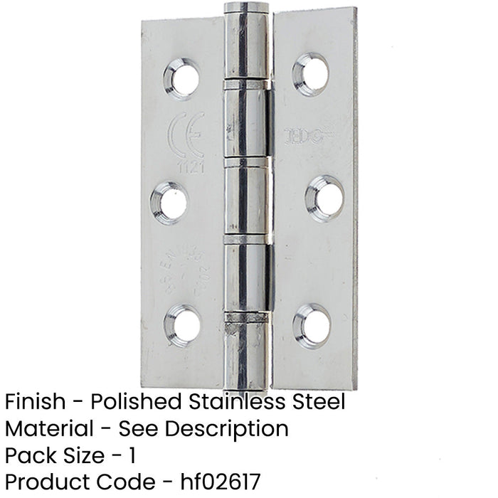 Polished Stainless Steel Grade Washered Hinge 76x50mm Durable Stylish Door Hinges-1
