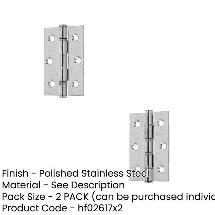 PACK Polished Stainless Steel Grade Washered Hinge 76x50mm Durable Stylish Door Hinges (1)-1