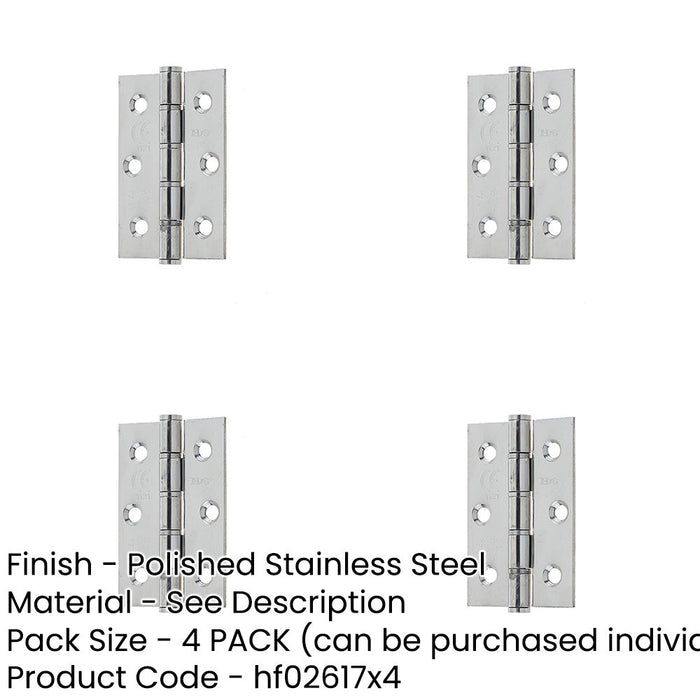 PACK Polished Stainless Steel Grade Washered Hinge 76x50mm Durable Stylish Door Hinges-1