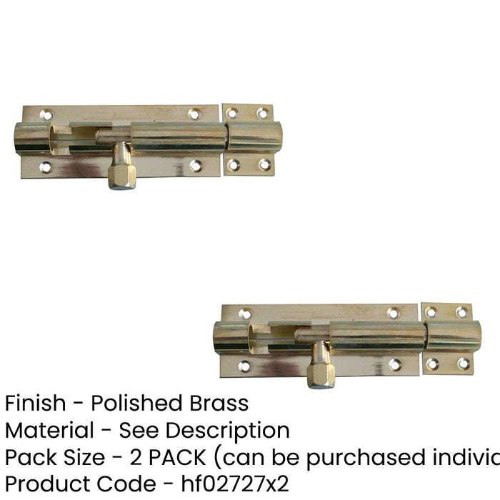 PACK Polished Brass Straight Barrel Bolts 102x25mm Secure Locking Door Bolt (1)-1