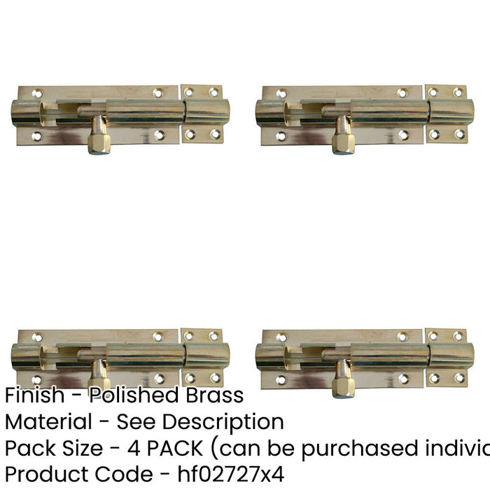 PACK Polished Brass Straight Barrel Bolts 102x25mm Secure Locking Door Bolt-1