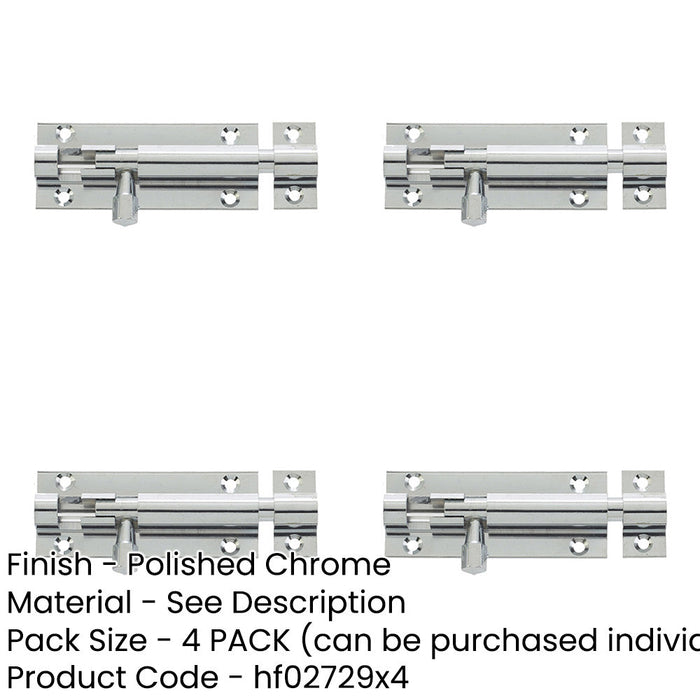 PACK Premium Polished Chrome Brass Straight Barrel Bolts 50x25mm Enhanced Security Door Bolt-1