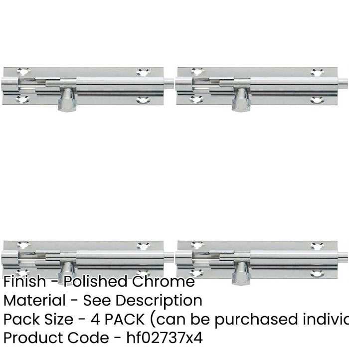 PACK Premium Brass Heavy-Duty Straight Barrel Bolts 152x38mm Polished Chrome Finish Door Bolt-1