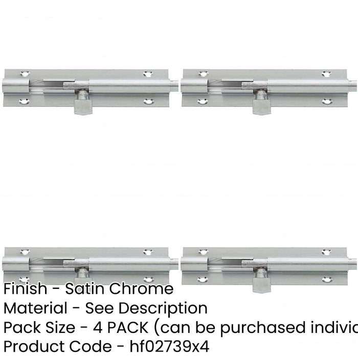 PACK Heavy-Duty Satin Chrome Brass Straight Barrel Bolts 152x38mm Ultimate Security Door Bolt-1