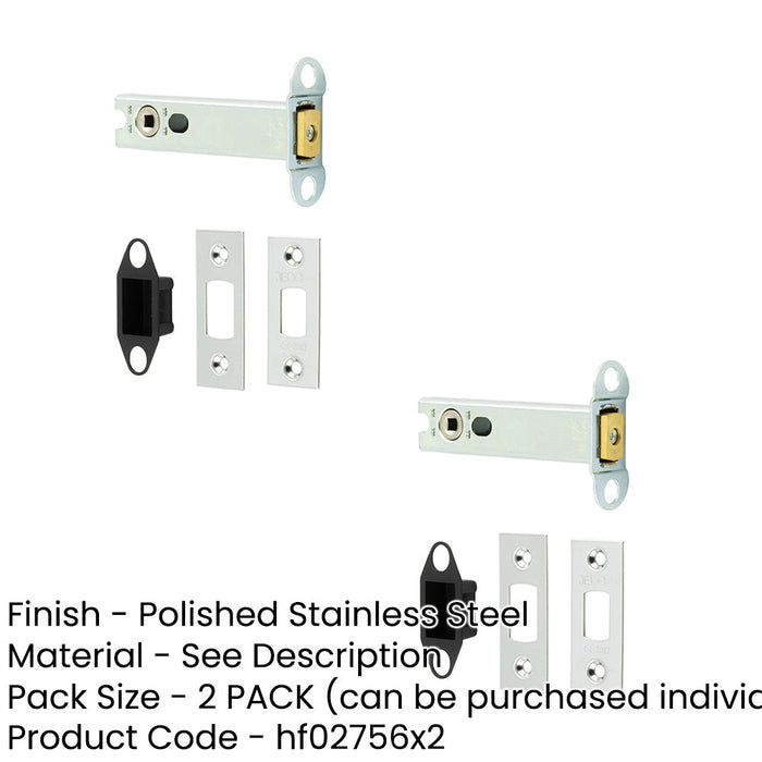 PACK High Security Heavy Duty Tubular Deadbolts 102mm Polished Stainless Steel Door Bolt-1