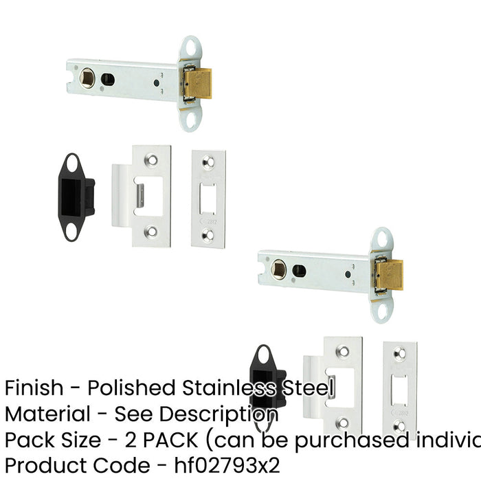 PACK Heavy Duty Tubular Latches 102mm Polished Stainless Steel with Degree Short Travel-1