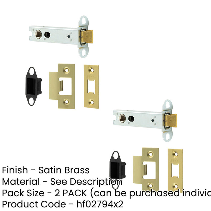PACK Heavy Duty Tubular Latches 102mm Satin Brass Secure Locking-1