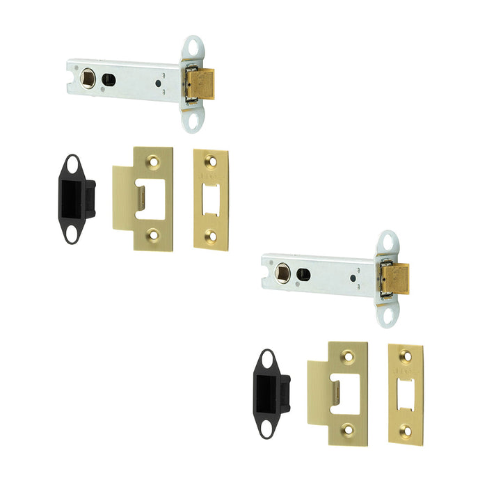 PACK Heavy Duty Tubular Latches 102mm Satin Brass Secure Locking