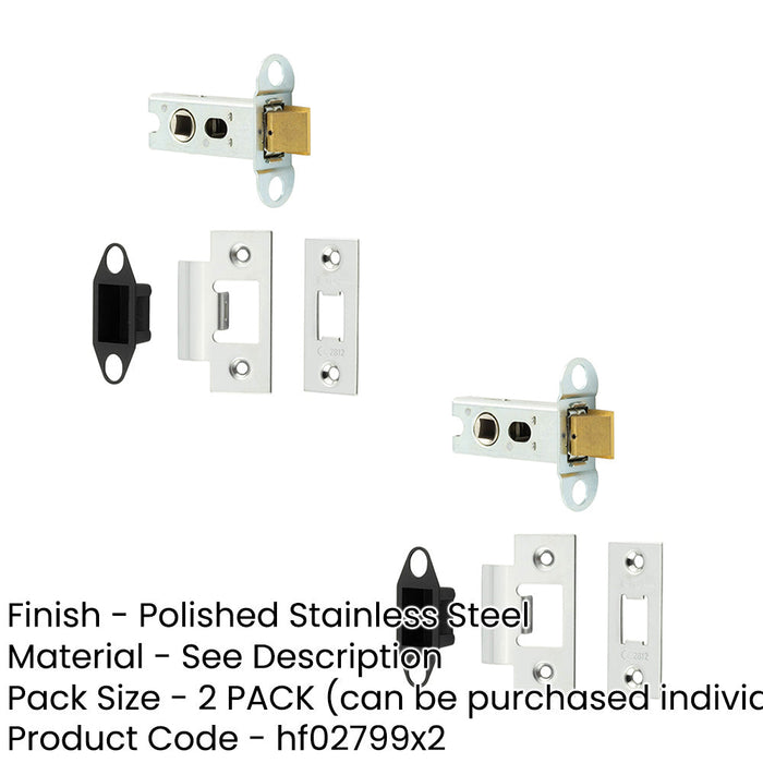 PACK Durable Heavy Duty Tubular Latches Degree Short Travel 64mm Polished Stainless Steel-1
