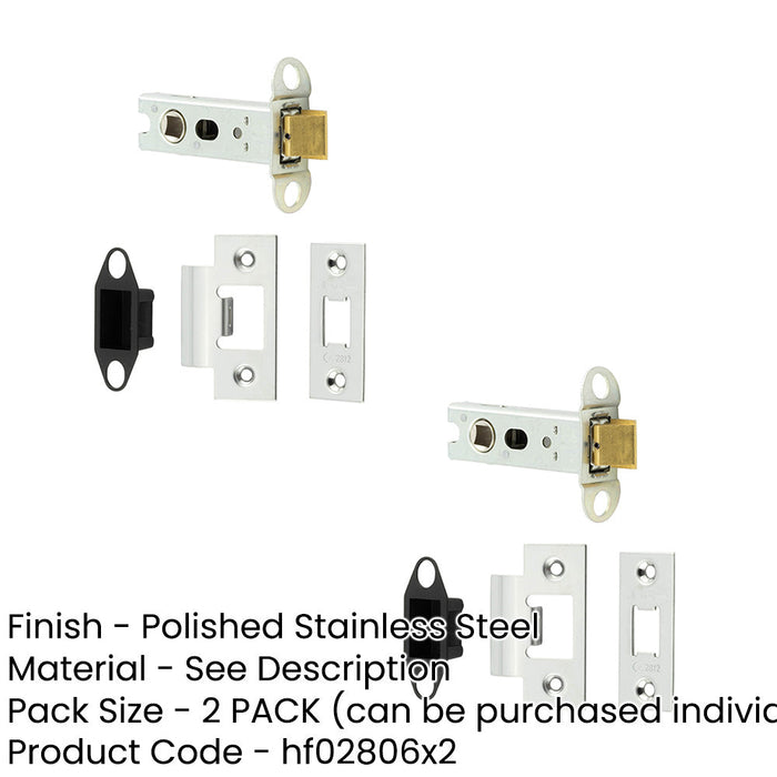 PACK Heavy Duty Tubular Latches Short Travel 76mm Polished Stainless Steel Secure Doors-1