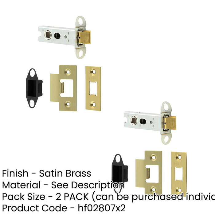 PACK Durable Satin Brass Tubular Latches Secure Doors 76mm, Degree Short Travel-1