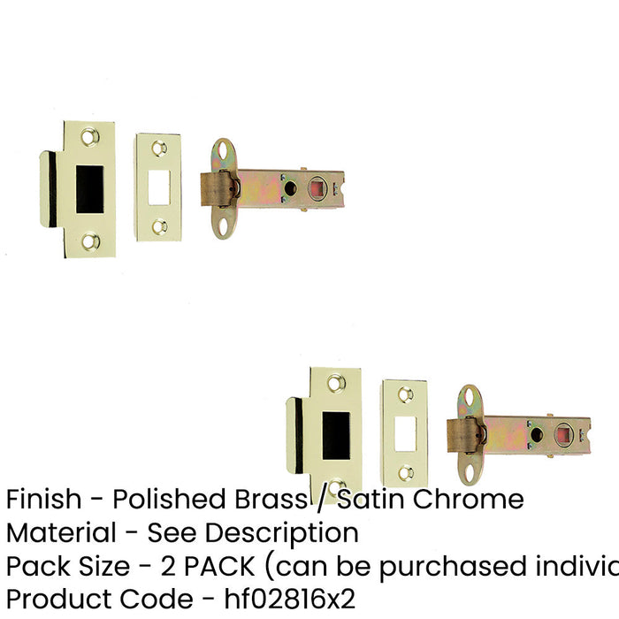 PACK Double Sprung Tubular Latches 96mm Polished Brass Satin Chrome Finish-1