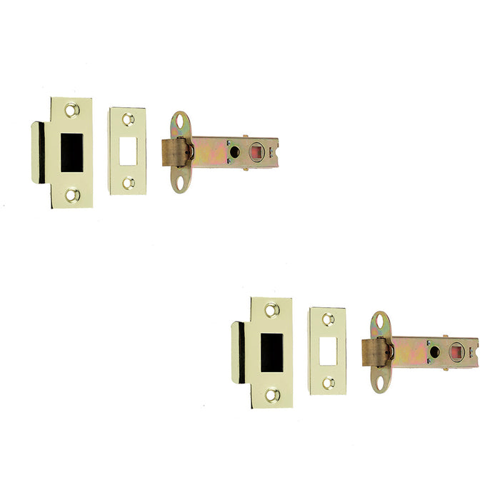 PACK Double Sprung Tubular Latches 96mm Polished Brass Satin Chrome Finish
