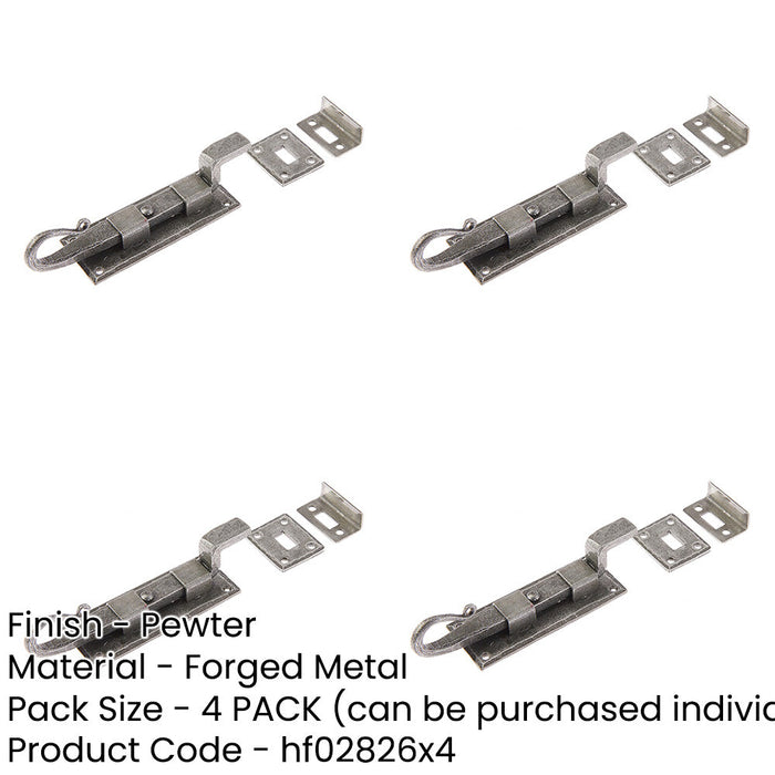 PACK High-Quality Shepherds Crook Necked Bolts 102mm Durable Pewter Finish Door Bolt Lock-1