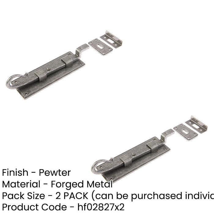 PACK Durable Shepherds Crook Necked Bolts Pewter 152mm Door Hardware Door Bolt Lock (1)-1