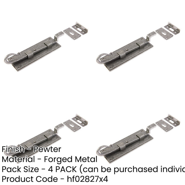 PACK Durable Shepherds Crook Necked Bolts Pewter 152mm Door Hardware Door Bolt Lock-1