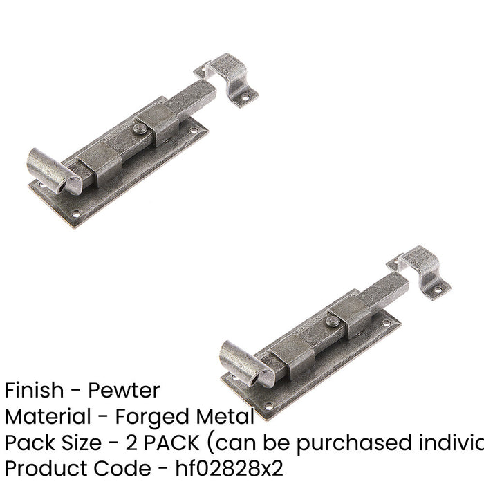 PACK Durable 102mm Pewter Straight Bolts Secure Door Hardware Door Bolt Lock (1)-1