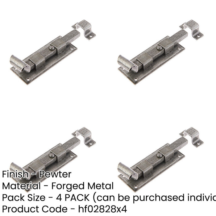 PACK Durable 102mm Pewter Straight Bolts Secure Door Hardware Door Bolt Lock-1