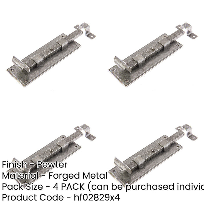 PACK Durable 152mm Pewter Straight Bolts Enhanced Security Door Bolt Lock-1