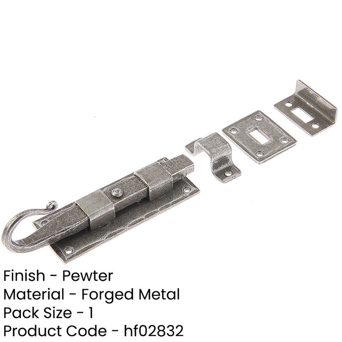 Durable 102mm Pewter Shepherds Crook Straight Bolts Secure Doors Door Bolt Lock-1