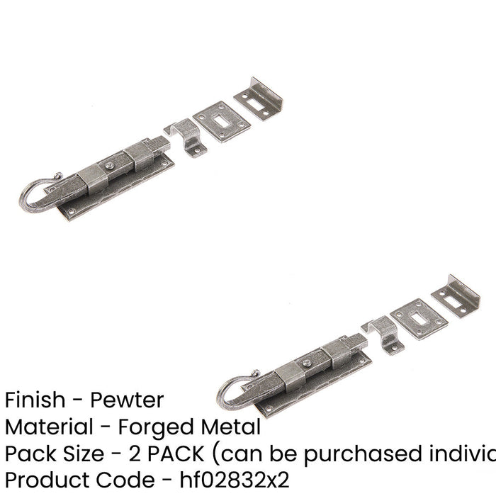 PACK Durable 102mm Pewter Shepherds Crook Straight Bolts Secure Doors Door Bolt Lock (1)-1