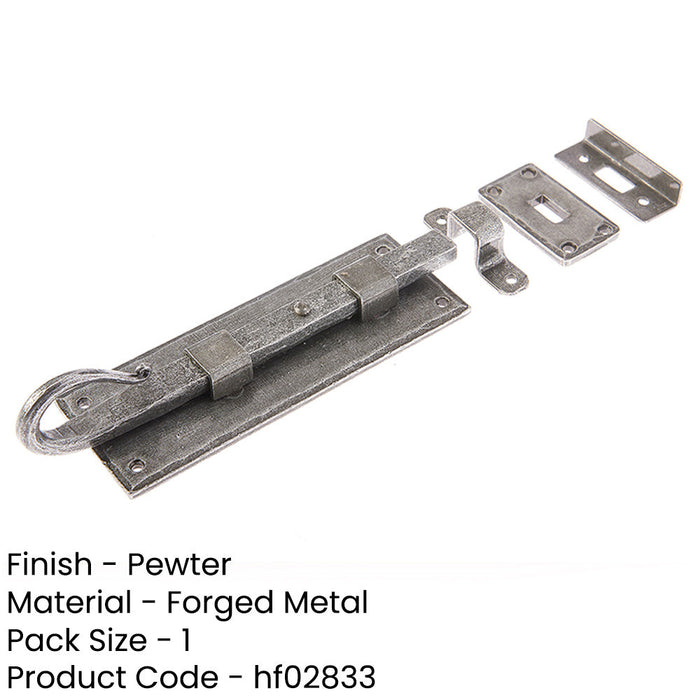 Durable Shepherds Crook Straight Bolts 152mm Pewter Finish Door Bolt Lock-1