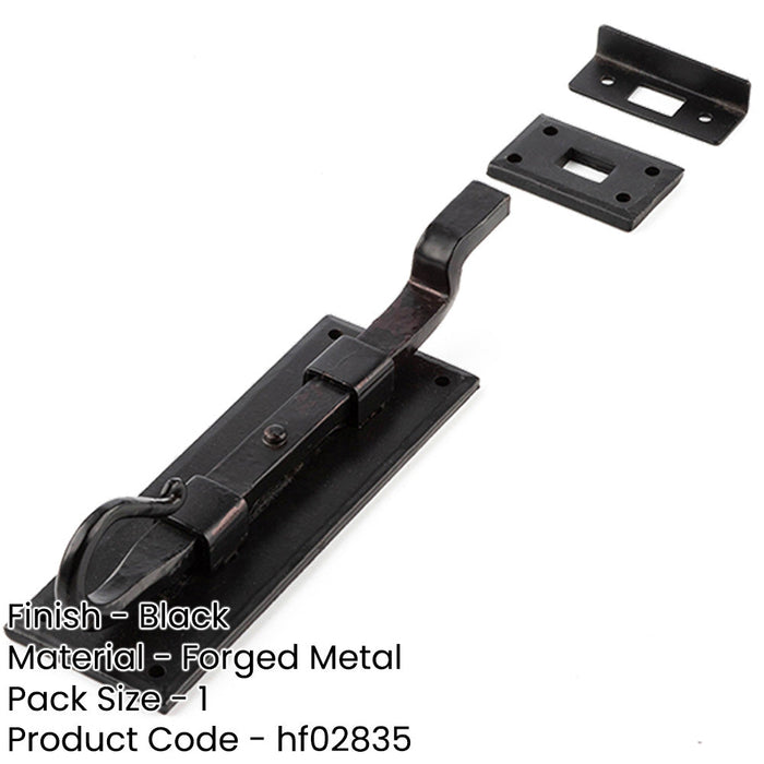Durable Shepherds Crook Necked Bolts 152mm Black Secure Door Hardware Door Bolt Lock-1