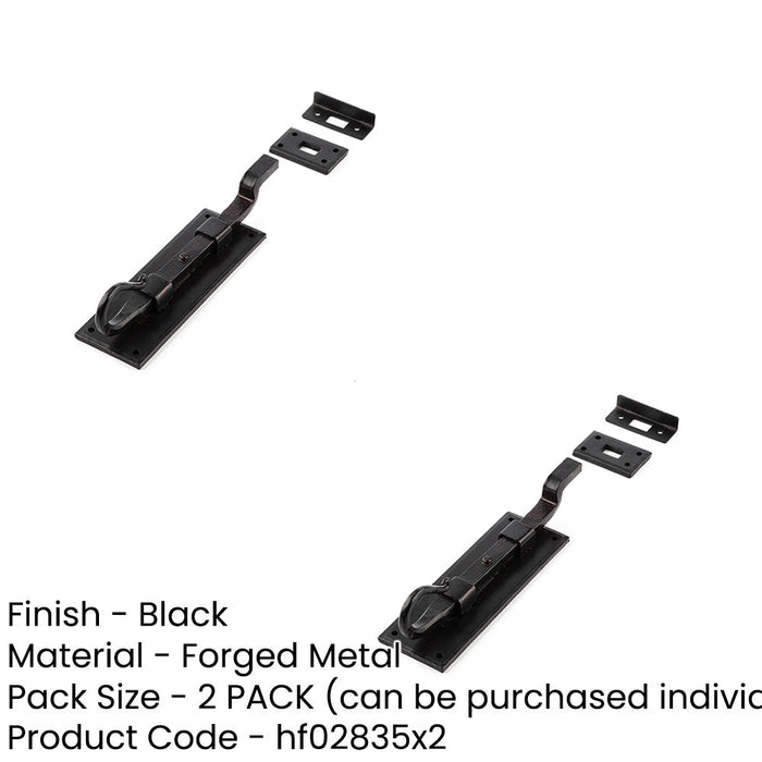 PACK Durable Shepherds Crook Necked Bolts 152mm Black Secure Door Hardware Door Bolt Lock (1)-1