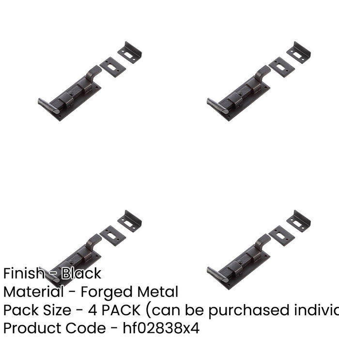 PACK High-Quality 102mm Black Necked Bolts Enhanced Security Door Bolt Lock-1