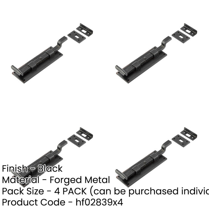 PACK High-Quality 152mm Black Necked Bolts Enhanced Security Door Bolt Lock-1