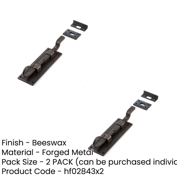 PACK Durable Shepherds Crook Necked Bolts 152mm Beeswax Finish Security Door Bolt Lock (1)-1