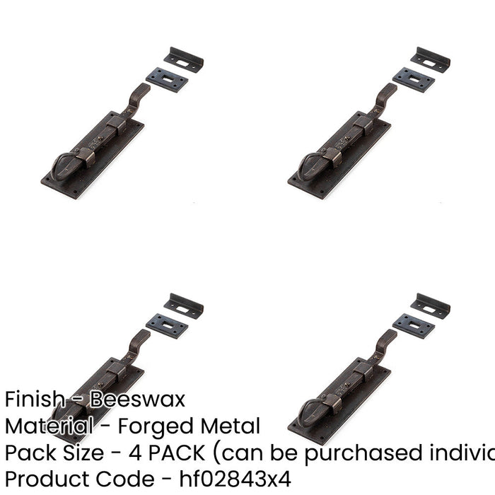 PACK Durable Shepherds Crook Necked Bolts 152mm Beeswax Finish Security Door Bolt Lock-1