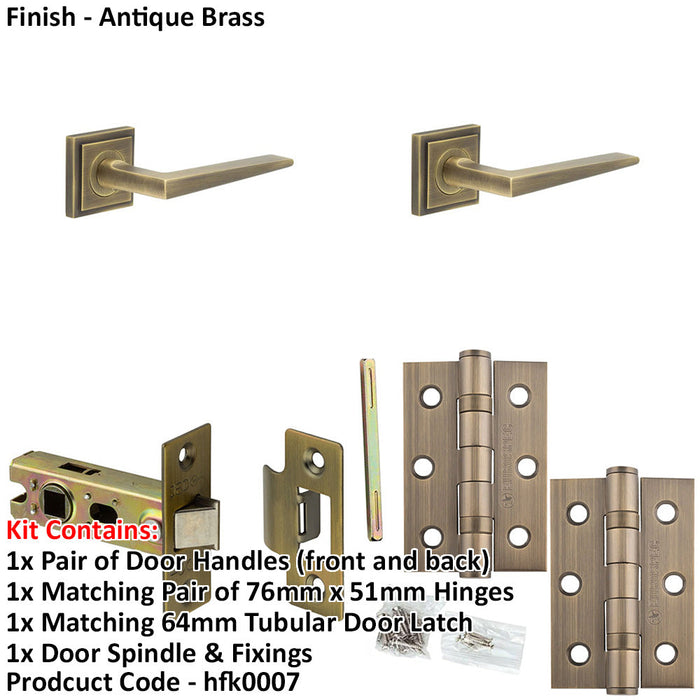 Door Handle Latch Antique Brass Slim Mitred Lever Square Stepped Rose-1